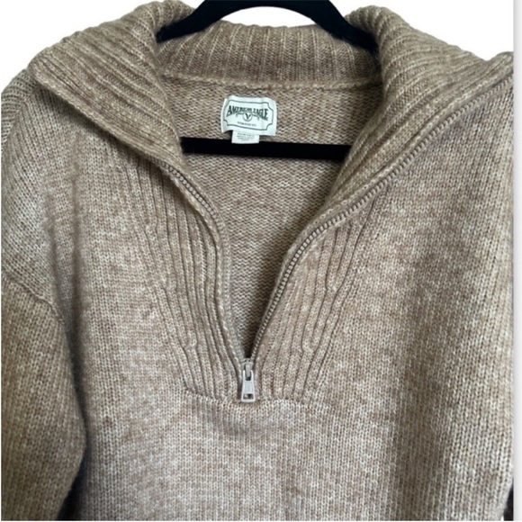 American Eagle Half Zip Oversized Cozy Tan Sweater - Picture 5 of 7